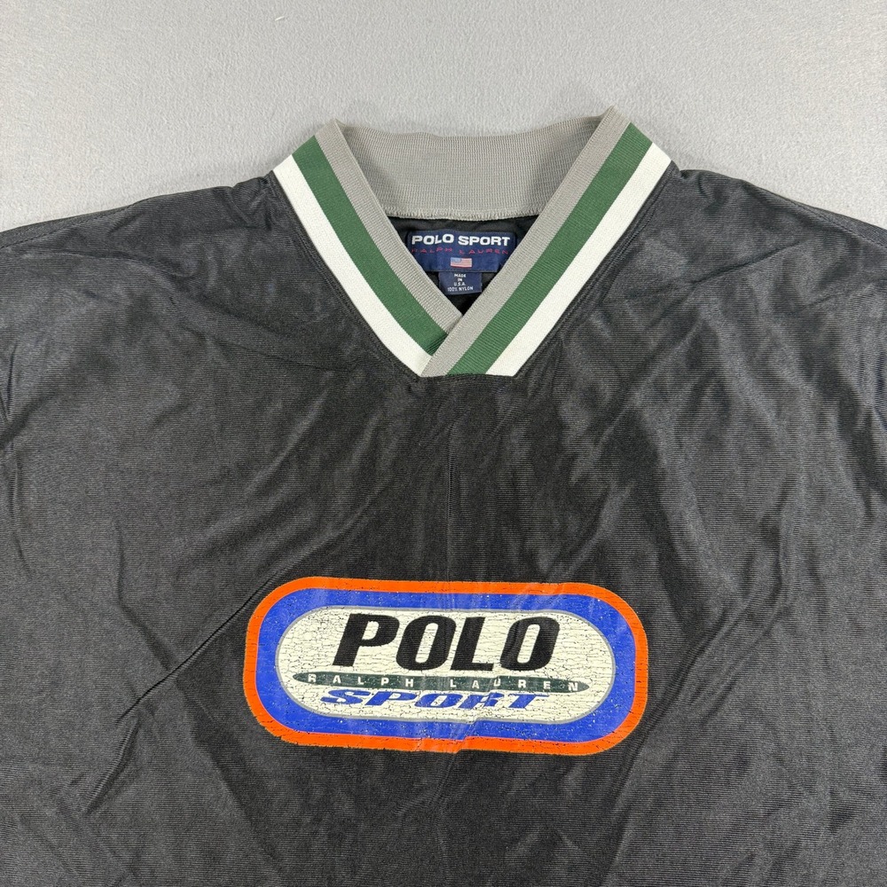 Vintage 90s Polo Sport Ralph Lauren Jersey Men 2XL Black V-Neck Nylon Rare USA - Picture 4 of 9